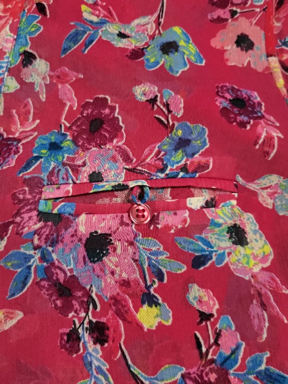 KUT From the Kloth Pink Floral Roll Tab Blouse XL Lightweight Button Front Top - Picture 4 of 6